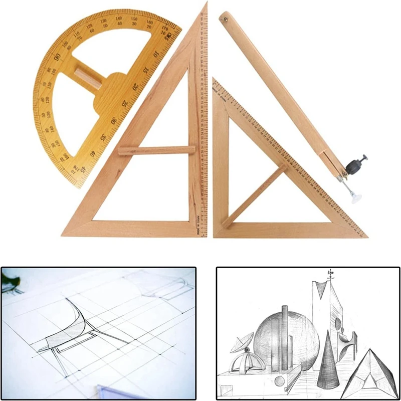 Medienos Matematika, Geometrija Rinkinys,Kompasas, Trikampis, Liniuotė Raštinės Mokytojų Nuomonýs Referentas Lentos Inžinierių Rengimą