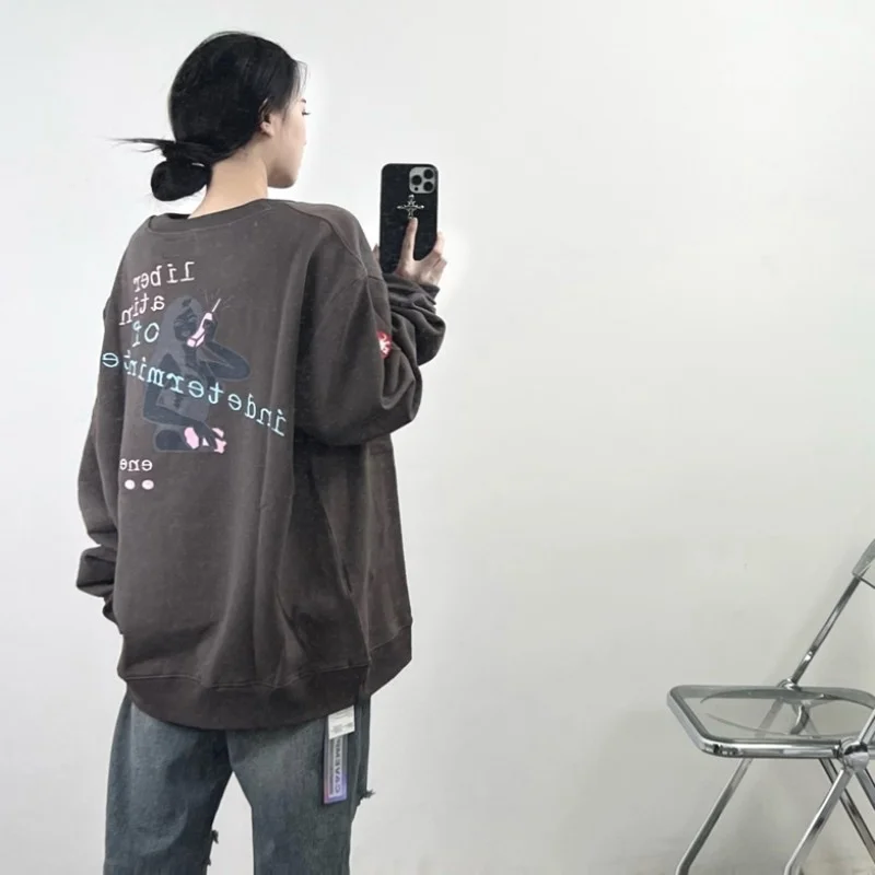 CAVEMPT Įklijuodami Audiniu Veidas CE Užrašu Įgulos Kaklo Ilgio Rankovėmis Megztinis Vyrams Ir Moterims Japonijos Retro Stiliaus
