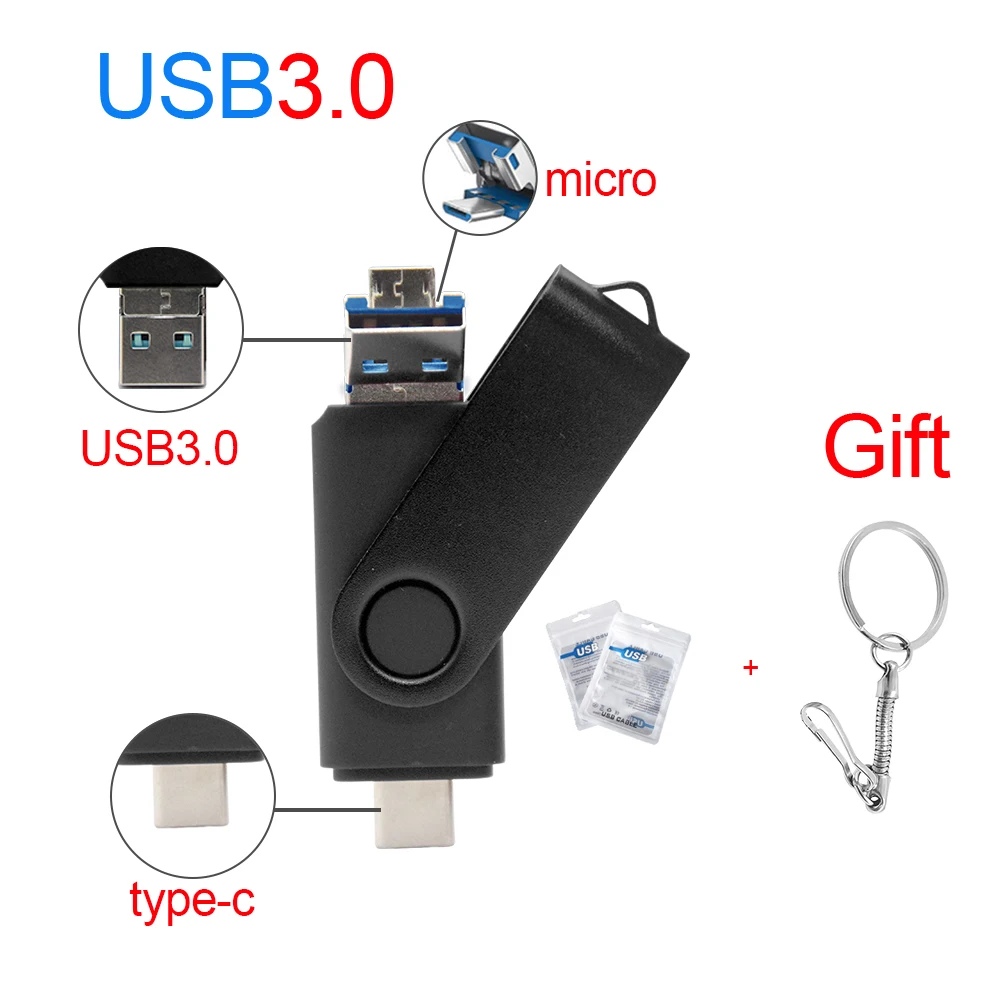USB Flash Drive 3 IN 1 USB 3.0 & Type C & Micro USB OTG Pen Ratai 256 GB 128GB 64GB 32GB Pendrive U Disko dovanos logotipą