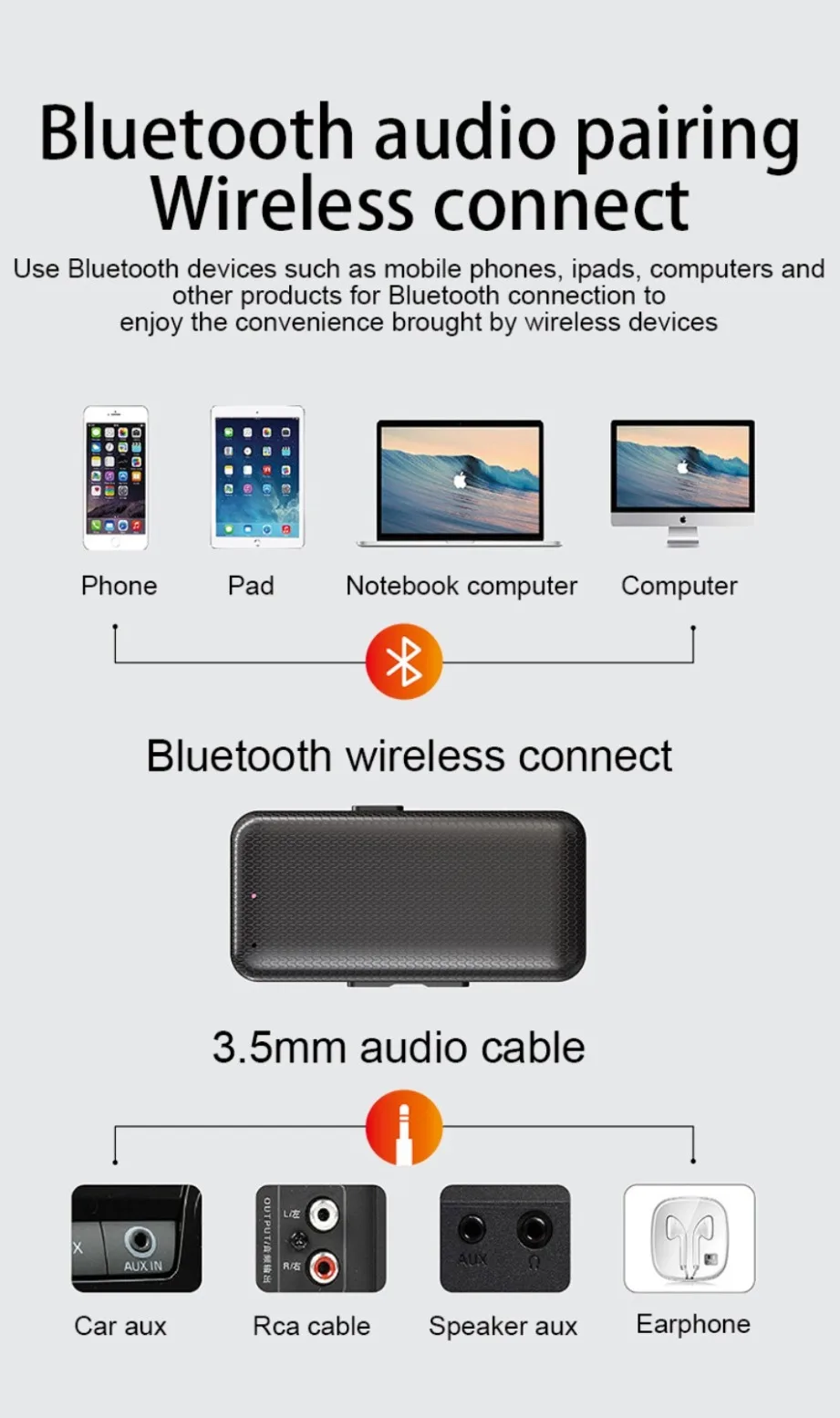 Bluetooth 5.3 Automobilių Imtuvas, Adapteris, Skambinkite 3.5 mm AUX Lizdai Audio Lossless Muzikos Imtuvas laisvų Rankų Skambučių Įrašymas Parama TF Kortelę