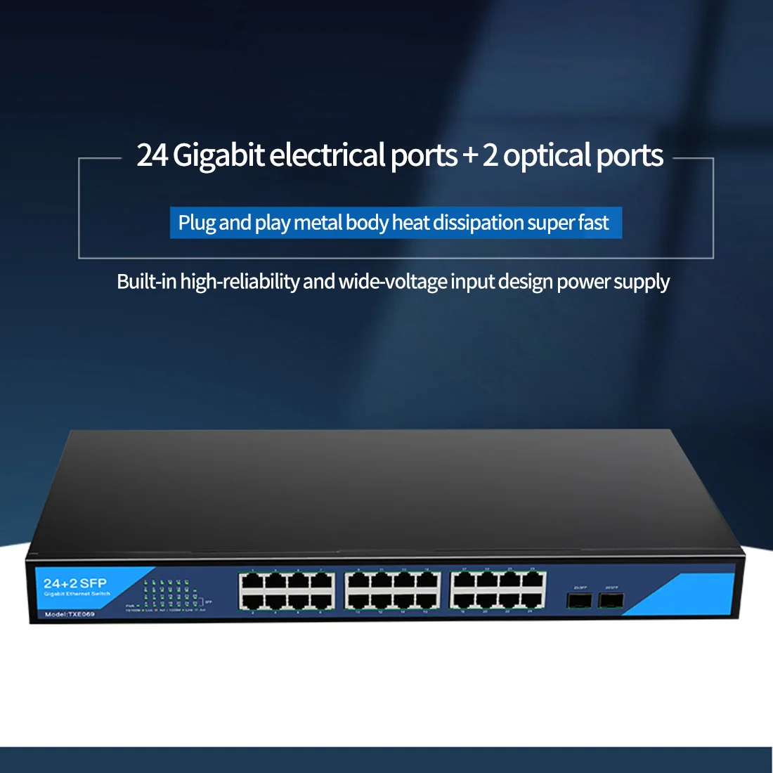 DIEWU 24xRJ45+2xSFP Port Gigabit Switch 10/100/1000Mbps Nevaldomas Rack-mounted Tinklo Stebėjimo Splitter įmontuotas Maitinimo šaltinis